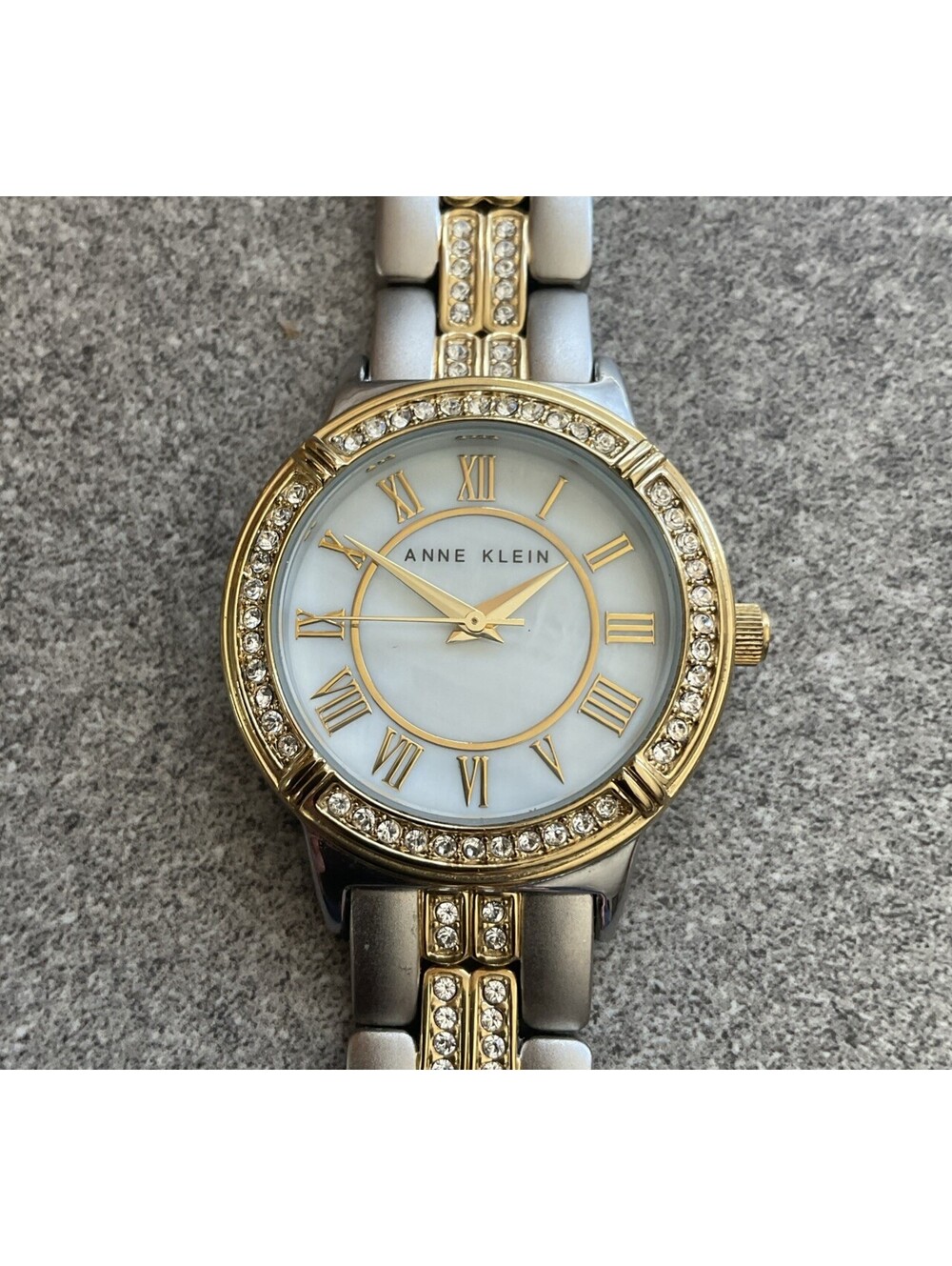Anne Klein Womens Watch 32mm Two Tone Case/Band MOP Dial Crystal Accent Bezel 14
